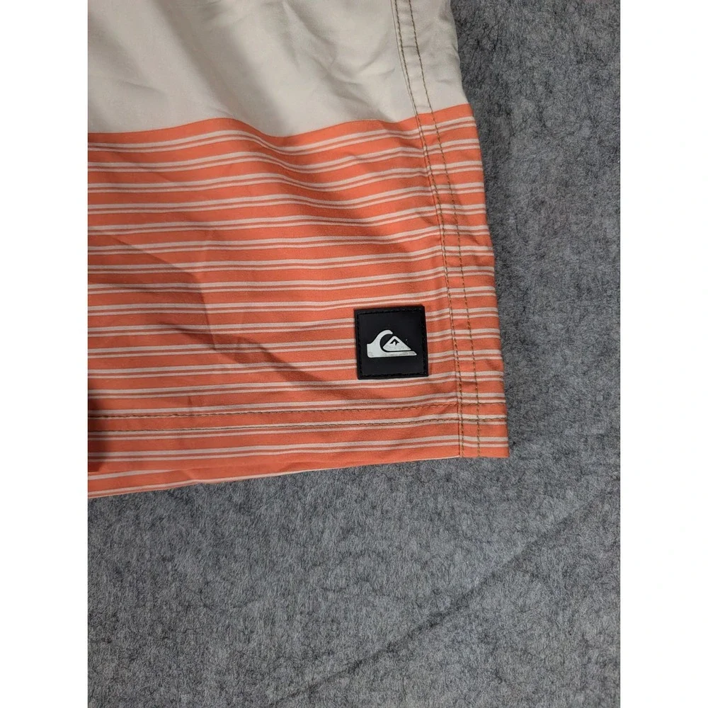 Quiksilver Mens Striped Colorblock Board Shorts Tan Orange Swim Trunks L
